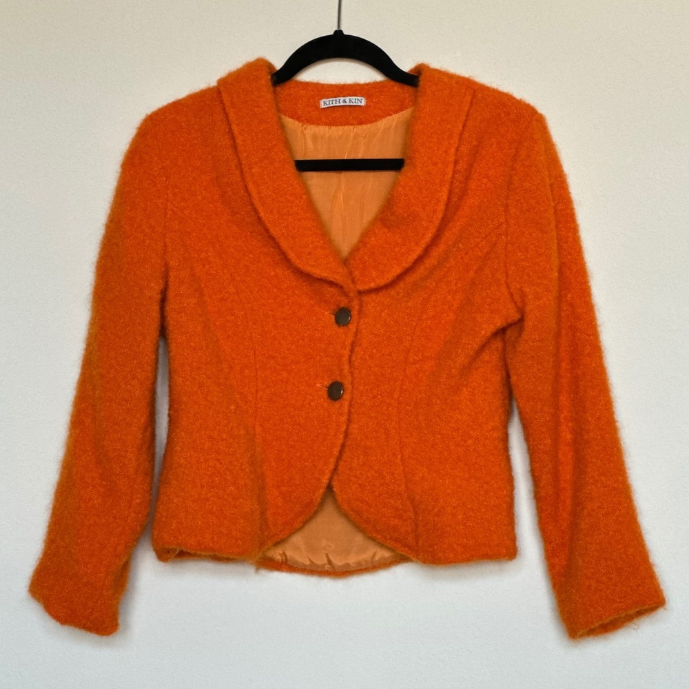 Kith & Kin Orange‎ Wool Blend Textured Blazer Jacket Shawl Collar Button "EU 38"